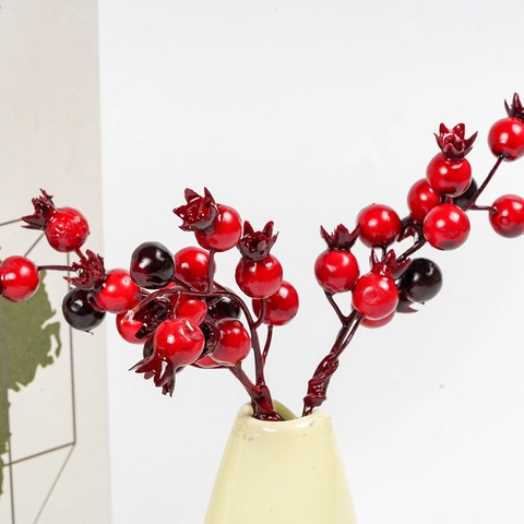 Künstliche Rote Beerenstiele Granatapfel Fruchtzweig Für Weihnachtsdekoration DIY Kranz Hausdeko PE Schaum Eisendraht