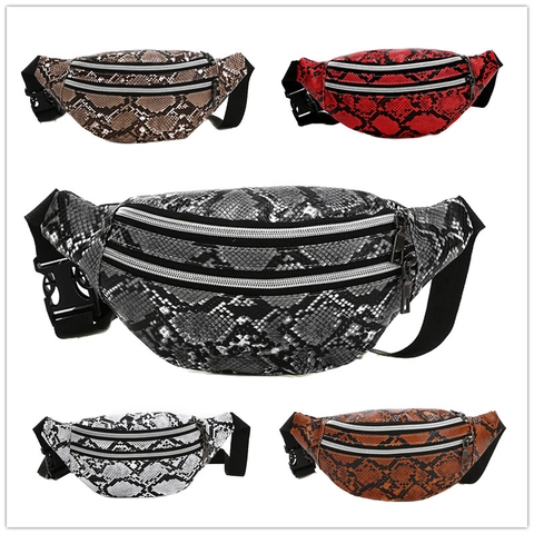 Sac De Taille À Imprimé Peau De Serpent En Cuir PU Multi Fermeture Éclair Sac De Poitrine Pour Hommes Et Femmes Style De Rue