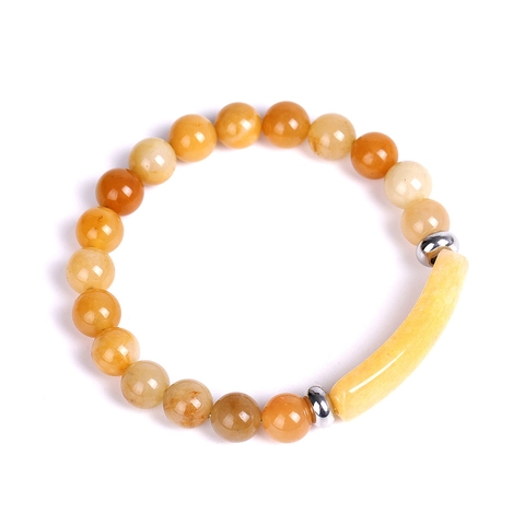 Natural Stone Bracelet With Stainless Steel Accessories Curved Tube Bar Round Beads Bohemian Healing Jewelry For Unisex