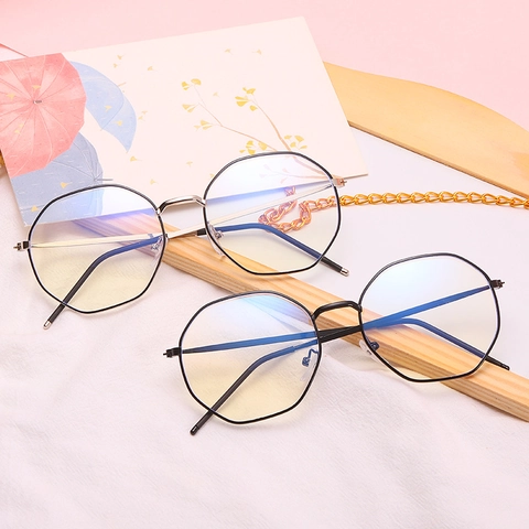 Montatura Per Occhiali Poligonale Metallo Anti Luce Blu Geometrica Ottagono Vintage Moda Unisex
