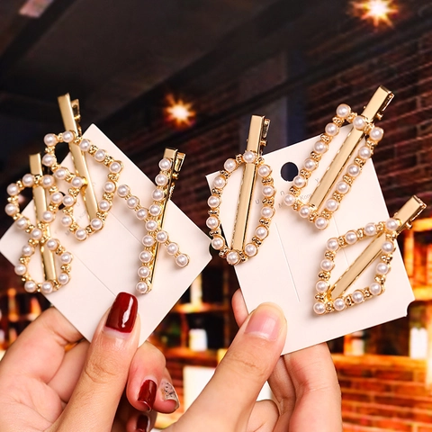 Korean Style Alloy Artificial Pearl Rhinestone Hair Clip Elegant Geometric Floral Bow Duckbill Hairpin For Women Daily Accessories