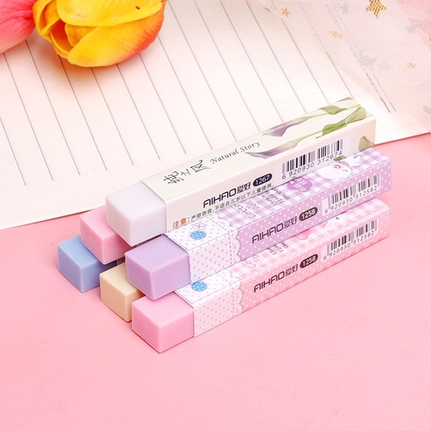 Macaron Colors Long Strip Erasers Soft TPE Material Cute Cartoon Floral Sleeves For Student Learning Office Supplies