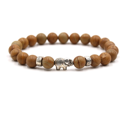 Natural Gemstone Beaded Bracelet Lava Stone Tiger Eye With Alloy Elephant Charm Ethnic Bohemian Style Unisex Jewelry