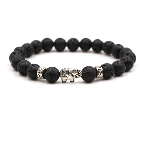Natural Gemstone Beaded Bracelet Lava Stone Tiger Eye With Alloy Elephant Charm Ethnic Bohemian Style Unisex Jewelry