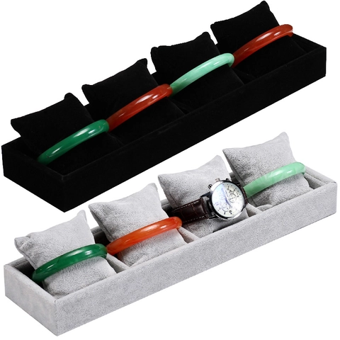 Watch Bracelet Display Tray Velvet Jewelry Storage Organizer With Removable Pillows Single Row For Bangle Retail Showcase