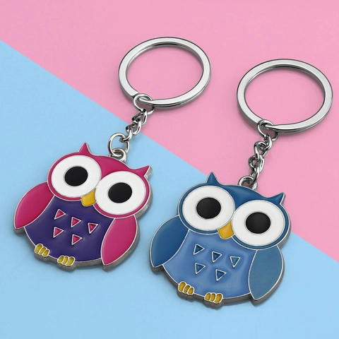 Cartoon Owl Keychain Zinc Alloy Enamel Pendant Colorful Big Eyes Bag Hanging Ornament Gift For Women Kids