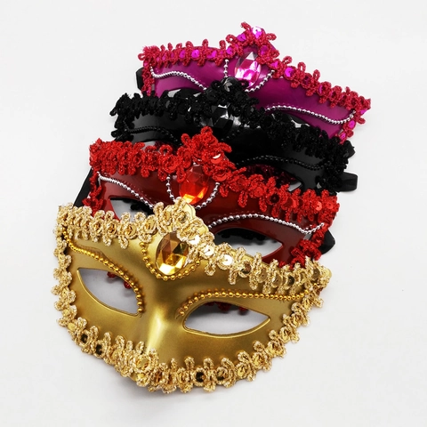 Venice Masquerade Mask Electroplated Plastic With Lace And Rhinestone Party Costume Half Face Eye Cover For Halloween Ball