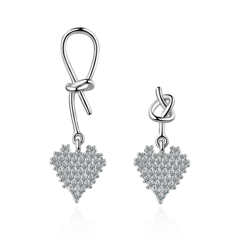 Orecchini a Bottone Asimmetrici a Cuore con Nodo per Donna Eleganti Orecchini in Rame con Strass Gioielli Quotidiani