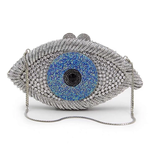 Μίνι Τσάντα Βραδινή Evil Eye Μεταλλική Με Στρας Κρύσταλλα Διάτρητη Πολυτελής Τσάντα Χειρός Γυναικεία Με Αλυσίδα