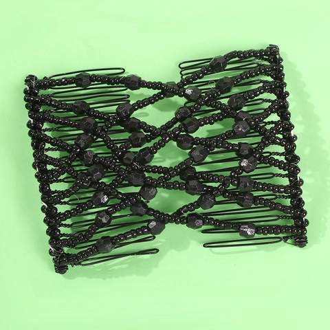 Magische Haarkam Elastische Dubbele Schuif Haarclips Legering Hars Parels Bun Maker Styling Tool Voor Vrouwen Elegante Haarspelden