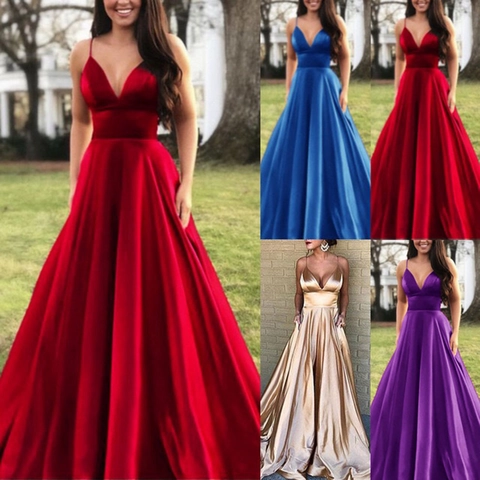 Elegantes Satin Maxi Kleid Für Damen Sexy V Ausschnitt Spaghettiträger Rückenfrei Einfarbig Abendkleid Für Formelle Feste