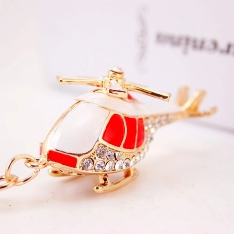 Porte-Clés Modèle Hélicoptère Avec Strass Émail Alliage De Zinc Plaqué Or Avec Hélice Rotante Pour Homme Cadeau Pendentif Sac