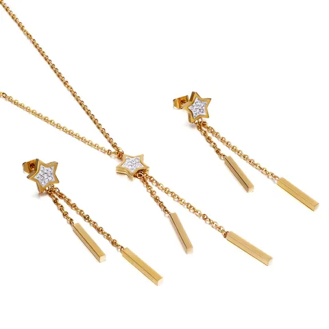 Collana Con Ciondolo A Stella E Orecchini Pendenti Per Donna Acciaio Inossidabile Strass Nappa Lunga Elegante Gioielli
