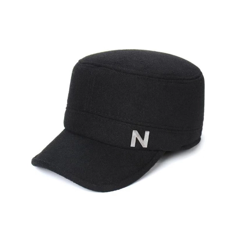 Men Cadet Cap Woolen Flat Top Hat With Ear Flaps Winter Warm Outdoor Military Style Adjustable