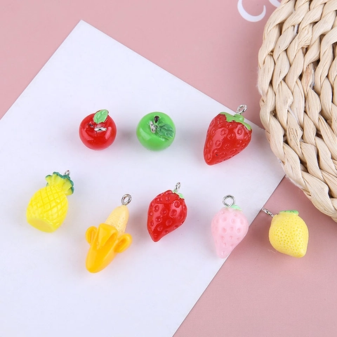 Ciondoli Frutta Pendenti In Resina Forme Fragola Limone Mela Ananas Uva Anello Metallico Per Creazione Gioielli Fai Da Te Collane Orecchini Accessori
