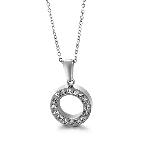 Collar Con Colgante Redondo De Acero Inoxidable Con Circonita Cúbica Incrustada Joyería Minimalista Elegante Para Mujer