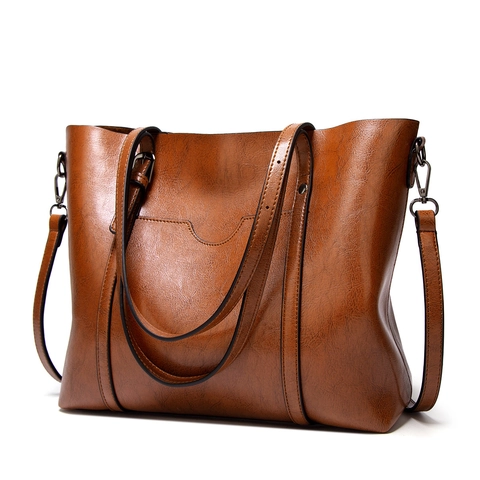 Large Capacity Tote Bag Vintage PU Leather Shoulder Handbag Adjustable Strap For Women Daily Commute Retro Style