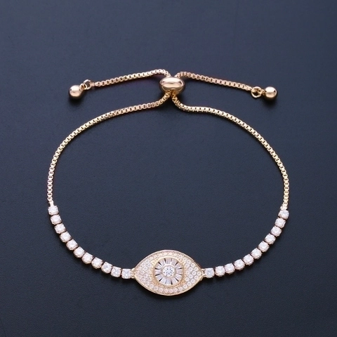 Luxury Evil Eye Adjustable Bracelet Copper Micro Pave Zirconia Slider Clasp Fashion Jewelry For Women Sparkling Charm Accessory