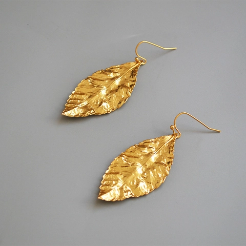 Orecchini a Foglia in Ottone Placcato Oro Vintage per Donna Design Originale Orecchini Pendenti Gioielli di Moda Trama a Foglia