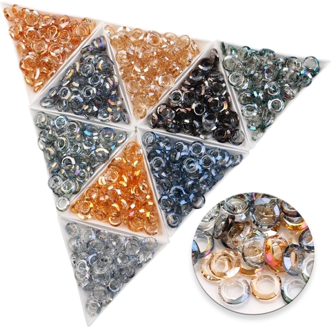Gefacetteerde Glazen Ring Kralen Groot Gat Cirkel Spacer Voor DIY Sieraden Maken Nagelkunst Decoratieve Craft