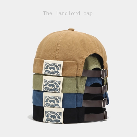 Vintage Καπέλο Docker Χωρίς Γείσο Βαμβακερό Καμβά Ρετρό Landlord Cap Ρυθμιζόμενο Δερμάτινο Λουράκι Επίρραμμα Αρκούδα