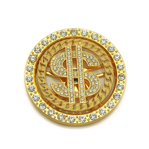 Hip Hop Alloy Rotatable Dollar Sign Pendant Full Rhinestone Inlaid Round Jewelry Accessory DIY Phone Case Decor Gold Silver