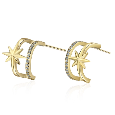 Korean Fashion Copper U-Shape Double Layer Star Earrings With Rhinestone For Women Trendy Commuting Daily Jewelry Accessories