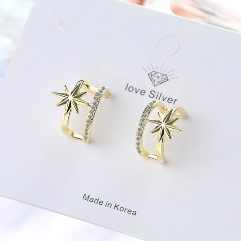 Korean Fashion Copper U-Shape Double Layer Star Earrings With Rhinestone For Women Trendy Commuting Daily Jewelry Accessories