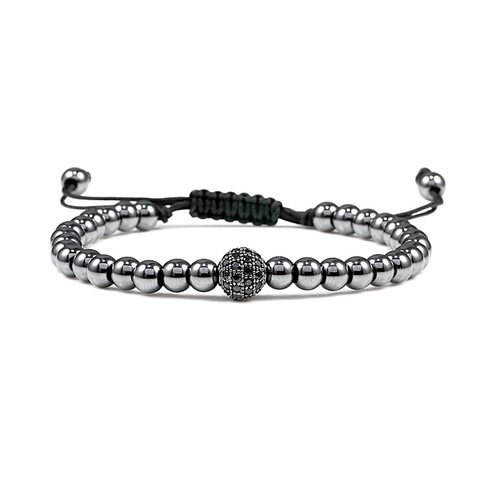 Adjustable Braided Cord Bracelet Copper Beads Micro Pave Black Zircon Ball Hand-Woven Minimalist Jewelry For Unisex