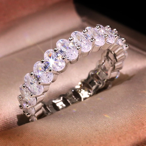 Luxurious Oval Cut Zirconia Eternity Ring Brass White Gold Gold Rose Gold Plated Wedding Band Jewelry for Women KYRA