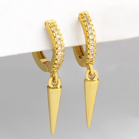 Spike Dangle Huggie Oorbellen 18K Verguld Koper Kegel Zirkonia Punk Minimalistische Sieraden Voor Dames