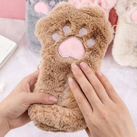Trousse À Crayons En Forme De Patte De Chat Peluche Douce Grande Capacité Sac De Rangement Papeterie Pour Étudiants Kawaii