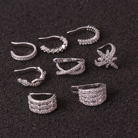 Copper Zircon Ear Cuff No Piercing U Shaped Micro Pave Cartilage Clip On Earrings For Women