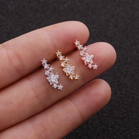 Zirkoon Blad Ster Kraakbeen Piercing Oorknopjes Met Roestvrij Stalen Oorbel Post Schroef Bal Terug Mode Sieraden Dames