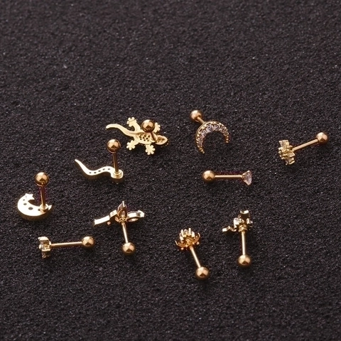Orecchino Per Cartilagine In Acciaio Inossidabile Zircone Intarsiato Gioielli Piercing Vite Posteriore Serpente Farfalla Stella
