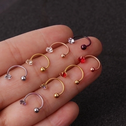 Hoefijzer Septum Ring Zirkonia Neuspiercing Roestvrij Staal Kraakbeen Oorbel Schroefsluiting Mode Lichaamssieraden