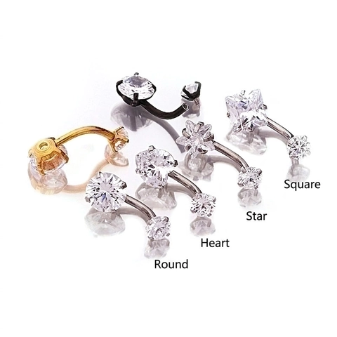 Joyería Para Piercing Corporal De Acero Inoxidable 316L Zirconia Cúbica Corazón Estrella Redondo Cuadrado Anillos De Ombligo