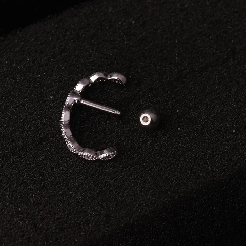 Elegante Met Zirkonia Ingelegde Koperen Oorkraakbeen Stud Met Roestvrijstalen Staaf Schroefbal Sluiting Piercing Sieraden