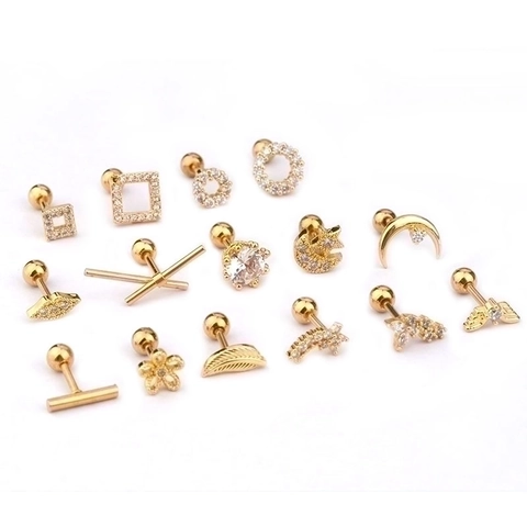 Stainless Steel Earring Post Zircon Butterfly Geometric Ball Screw Back Small Cartilage Tragus Piercing Jewelry