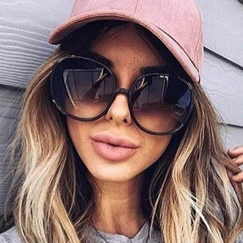 Lunettes De Soleil Rondes Oversize Pour Femmes Protection UV400 Verres Dégradés Monture En Plastique Style Rétro Vintage
