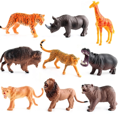 Modelos De Simulación De Animales Salvajes Realistas Plástico PVC León Tigre Jirafa Para Juguete Educativo Niños