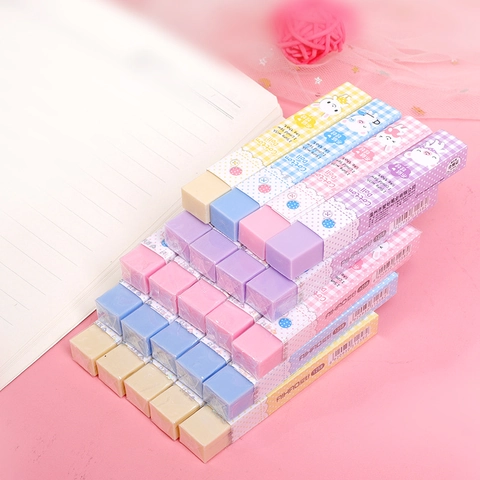 Macaron Colors Long Strip Erasers Soft TPE Material Cute Cartoon Floral Sleeves For Student Learning Office Supplies