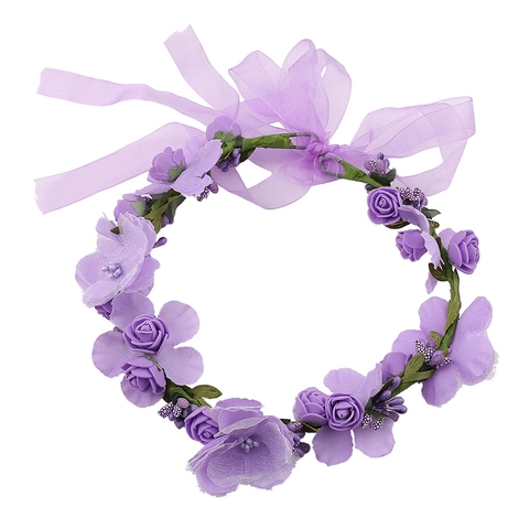 Artificial Flower Wreath Headband Fabric Rose Satin Ribbon Bohemian Bridal Wedding Party Hair Accessory Crown For Women