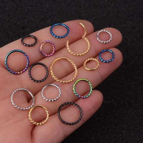 Gedraaide Piercing Ring Oorbellen Roestvrij Staal Scharnier Naadloze Ring Lichaamssieraden Minimalistisch Voor Dames Heren