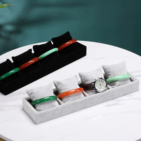 Watch Bracelet Display Tray Velvet Jewelry Storage Organizer With Removable Pillows Single Row For Bangle Retail Showcase