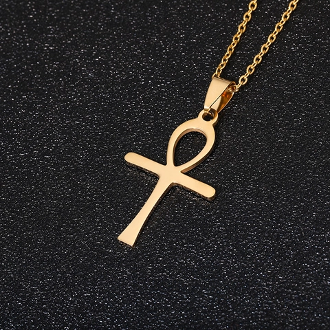 Stainless Steel Ankh Cross Pendant Necklace Religious Minimalist Jewelry For Men Women Hollow Life Symbol Accessory