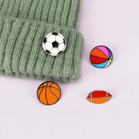 Sports Ball Enamel Pin Brooch Zinc Alloy Football Basketball Rugby Beach Ball Lapel Pin Badge For Bags Jackets Accessories