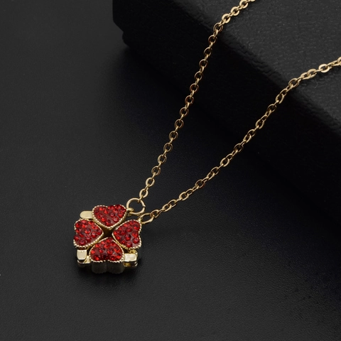 Magnetische Faltbare Glückskleeblatt Herz Halskette Titanstahl Straßstein Anhänger Mode Schmuck Für Damen