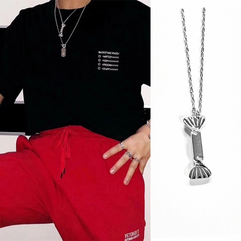 Halskette Mit Bonbon-Anhänger Vergoldeter Edelstahl Streetwear Trendy Lange Pulloverkette Schmuck Für Damen Herren