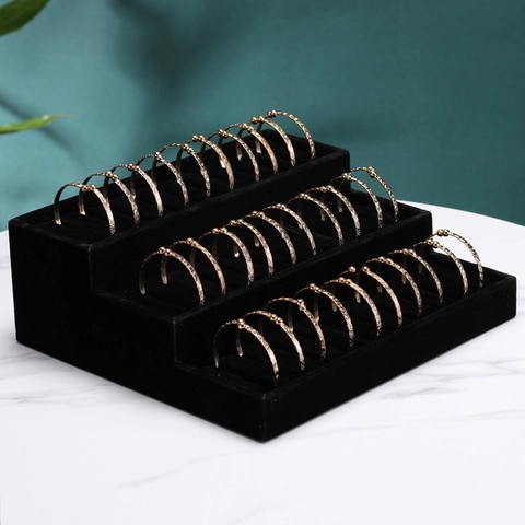 Tiered Velvet Jewelry Display Stand Ice Flower Velvet Ring Holder Bracelet Bangle Organizer Tray Professional Jewelry Showcase Rack